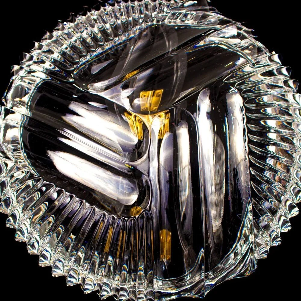 Vintage Bohemian Crystal Lidded Box Hand-Cut Design Clear Decorative Glass